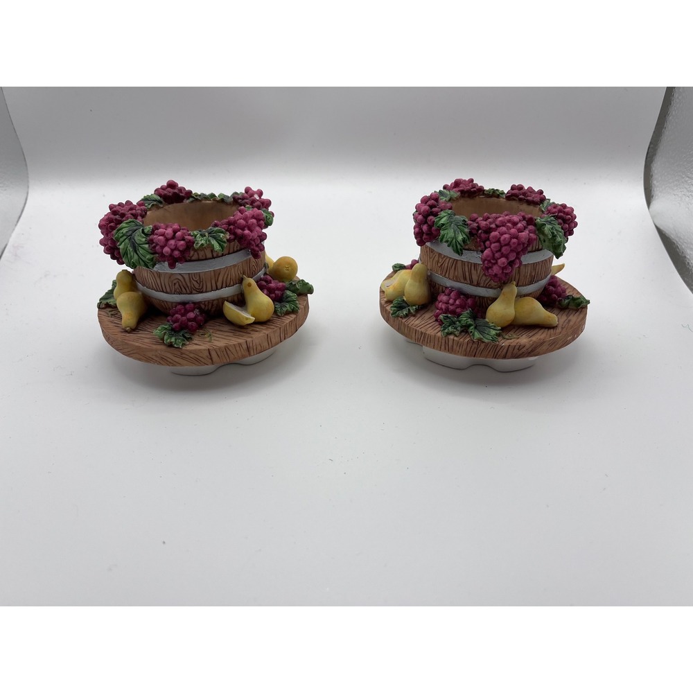 Set of 2 Vintage Candle Capper Jar Toppers Grape & Pear Fruit Barrel Design